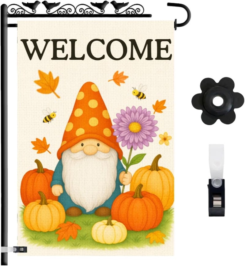 KarvePro Fall Gnome Pumpkin Garden Flag 12x18 Double Sided – Burlap Front Yard Flag, Garden Flag Welcome, Weatherproof Farmhouse Outdoor Decor - Image 1